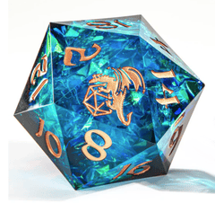 Hymgho Dice: 55mm D20 Sharp Edged Resin Captured Magic Blue Red HYO0268